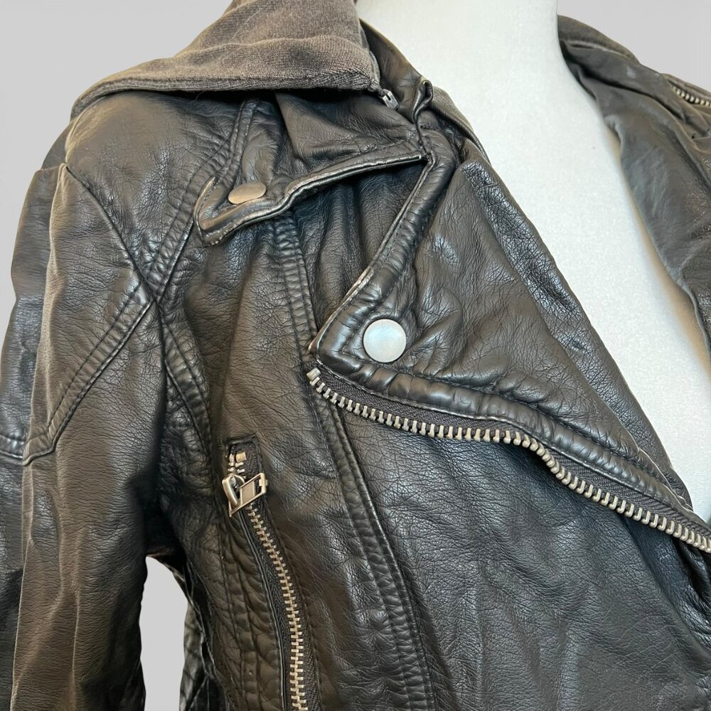 Free People Cleo Leather Moto Black Hooded Jacket Soft Grunge Hot Girl Elevated - Picture 7 of 14